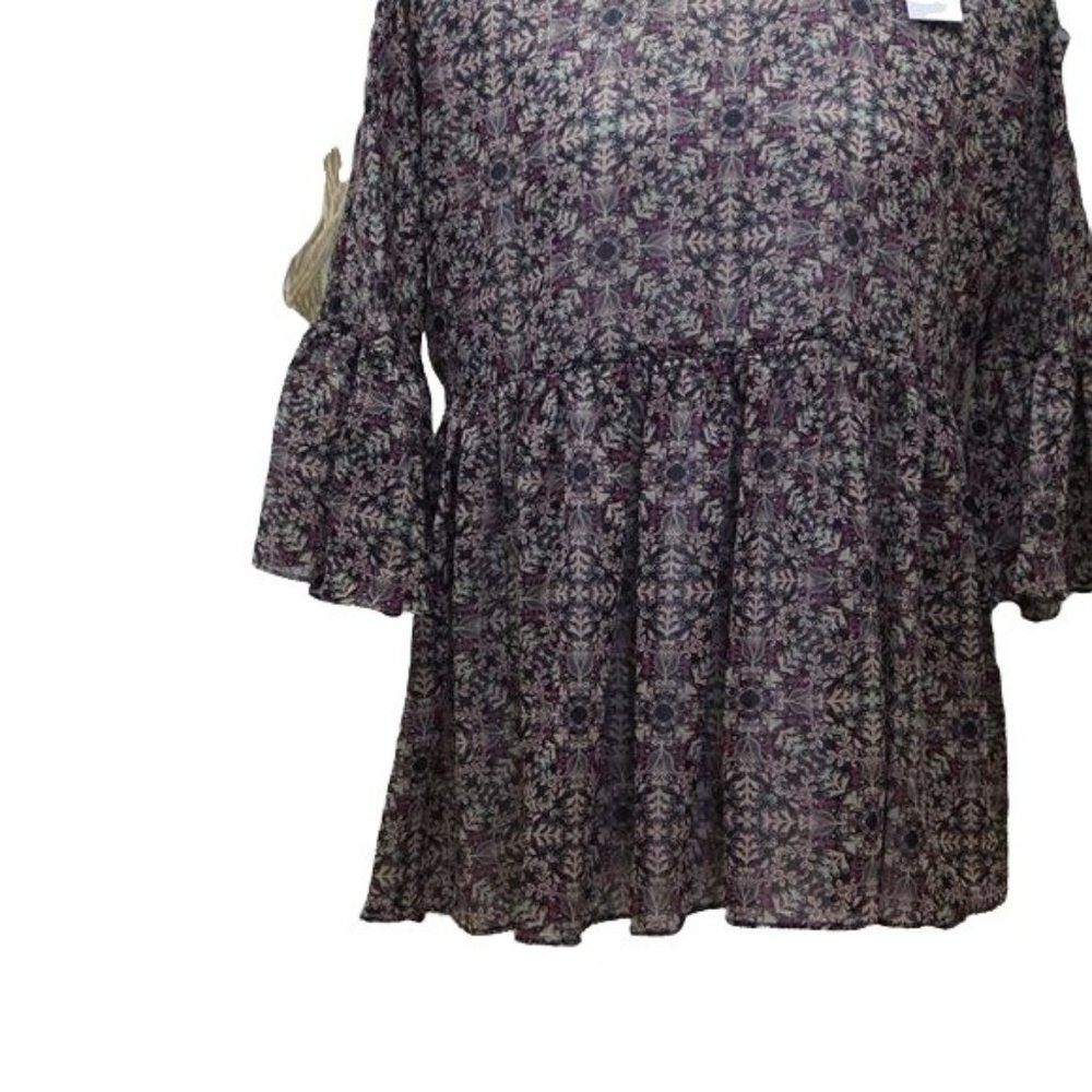 BCBG BOHO Poet top with ruffle sleeve blouse pink green xs - Picture 6 of 10